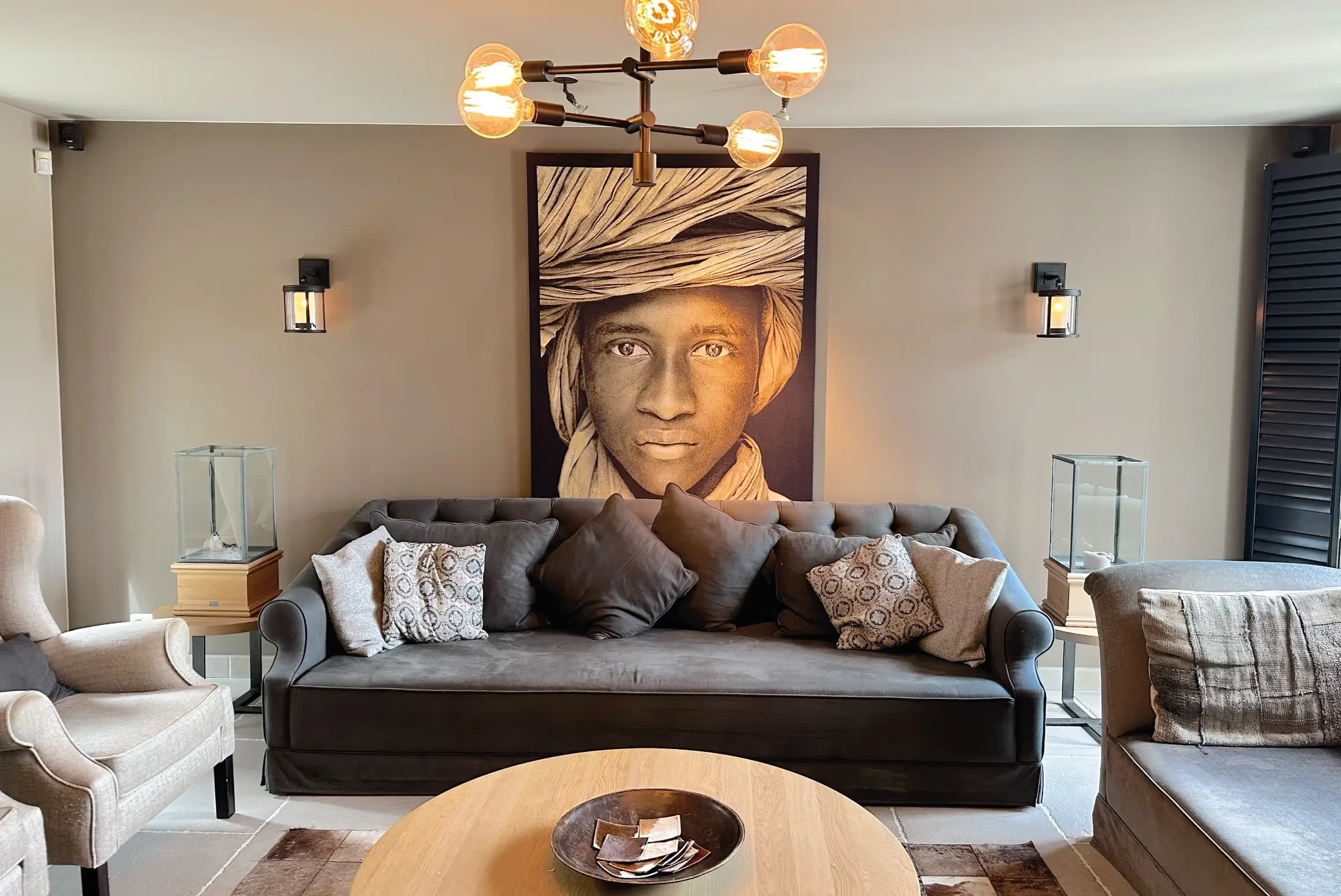 Living room with sofa and artwork