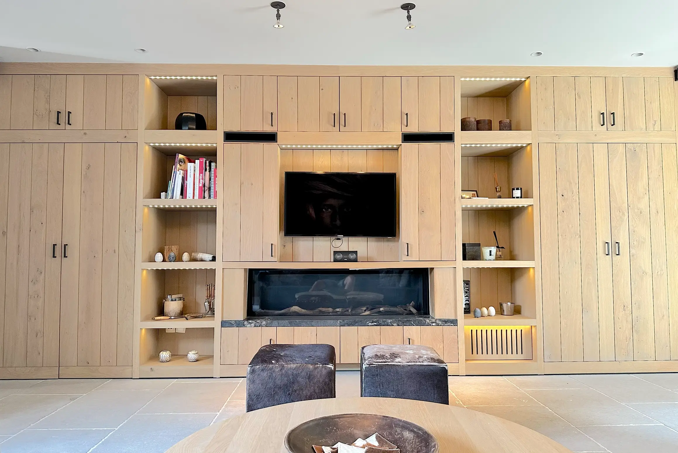 TV wall and fireplace